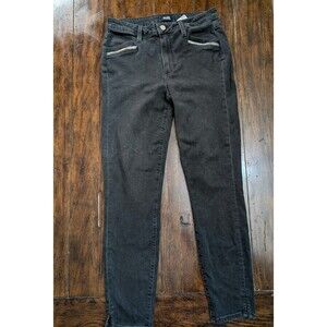 Paige Indigo Zip Skinny Jeans in Black Womens Size 28 Decorative Zipper